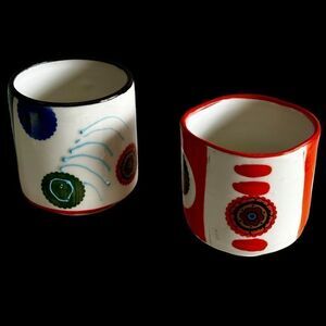 Whimsical Handmade Art Pottery Set Of Two